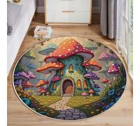 MIATCENRT Bosque Cuentos Hadas Alfombra Redonda 160cm Vistoso, Sendero Casa Setas, Lavables en Lavadora Antideslizante Alfombras Sala Salon Dormitorio Comedor, Carpet Pelo Corto Grande