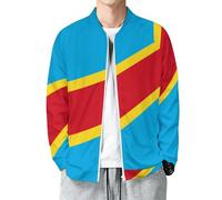 MIATCENRT Chaqueta bomber con cremallera para hombre, informal, con cuello de béisbol, con estampado de la República Democrática del Congo, ligera, cortavientos, universitaria con bolsillos.