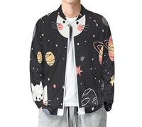 MIATCENRT Chaqueta Bomber Otoñal para Hombre, Diseño Estrellas Y Planetas Lindos Gatos, Chaqueta Acolchada, Ajustada y con un Ajuste óptimo, Chaquetas Casual Negro, Tallas S - 5XL