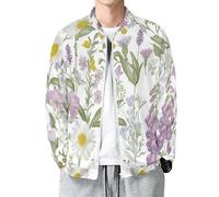 MIATCENRT Chaqueta Bomber Otoñal para Hombre, Diseño Margaritas Violetas Flores Silvestres, Chaqueta Acolchada, Ajustada y con un Ajuste óptimo, Chaquetas Casual Dedalera, Tallas S - 5XL