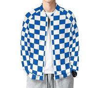 MIATCENRT Chaqueta Bomber para Hombre, Chaqueta Ligera con Cremallera Completa, Cortavientos A Cuadros Casual para Exteriores, Azul Tablero De Ajedrez Chaquetas de Golf