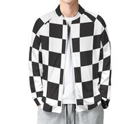 MIATCENRT Chaqueta Bomber para Hombre, Chaqueta Ligera con Cremallera Completa, Cortavientos Cuadrícula Casual para Exteriores, Negro Tablero De Ajedrez Chaquetas de Golf