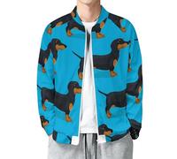 MIATCENRT Chaqueta Bomber para Hombre, Chaqueta Ligera con Cremallera Completa, Cortavientos Perro Salchicha Casual para Exteriores, Azul Dibujo Animado Chaquetas de Golf