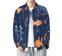 MIATCENRT Chaqueta Casual para Hombre Ligera, Chaqueta de Bombardero Dibujos Animados, Cortavientos Vida Marina con Bolsillos, Chaquetas Marina de guerra Manga Larga de Ajuste óptimo