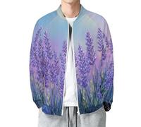 MIATCENRT Chaqueta Cazadora Ligera para Hombre, Chaqueta de Casual Paisaje De Pintura Al Óleo Cortavientos con Cremallera, Entretiempo Chaquetas Campo De Lavanda Clásica Al Aire Libre Hombre