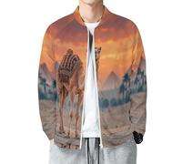 MIATCENRT Chaqueta de Béisbol Hombre Casual Jacket con Bolsillos, Chaquetas Cazadora Ligera Pirámides Camellos Naturaleza Y Arquitectura, Abrigo Chaqueta Cortavientos Punk para la Primavera Otoño