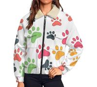 MIATCENRT Chaqueta de Invierno Forrada Cálida de Manga Larga para Mujer, con Impresas Huellas De Patas De Perro Lindo, Chaqueta con Cremallera de Forro Polar, Abrigo Informal