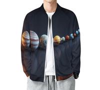 MIATCENRT Chaqueta de Manga Larga Realista para Hombre, Chaquetas Bomber Ligeras con Cremallera, Completa Cortavientos Casual Abrigo de El Sol Y Los Ocho Planetas Callejera al Aire Libre
