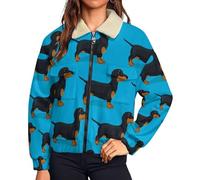 MIATCENRT Chaqueta de Peluche para Mujer, con Cremallera, Abrigo de Invierno Sherpa, Perro tejonero Animales de dibujos animados, Chaqueta Suave de Peluche con Bolsillo, Abrigo Cómoda e Informal