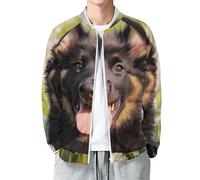 MIATCENRT Chaquetas Béisbol Hombres, Chaquetas Ligeras Y Transpirables Cortavientos, Margarita Animal Pastor Perro Manga Larga Abrigos Deportivos Informales para Correr, Negro