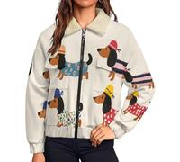 MIATCENRT Chaquetas de Forro Polar para Mujer, con Cremallera Completa, Abrigos de Invierno Perro tejonero, Cálido Cárdigan Dibujos animados Grueso con Bolsillos, Manga Larga Abrigo