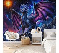 MIATCENRT Cielo Estrellado Dragón Papel Pintado Pared Oscuro Fantasía | Papel Tapiz Tela de Seda, Decoración de Pared 300Anx210Al cm, FotográFic Sala de Estar Dormitorio Tv De Fondo Fotomurales