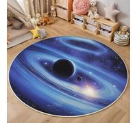 MIATCENRT Espacio Galaxias Alfombra Redonda 120cm, Antideslizante Lavables Alfombras Redondas Estrellas Planetas, Salon Habitacion Pie de Cama Salón Comedor Pelo Corto Tapetes, Azul-púrpura