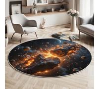 MIATCENRT Fantasía Universo Alfombra Redonda 100cm, Antideslizante Lavables Alfombras Redondas Escombros Planeta, Salon Habitacion Pie de Cama Salón Comedor Pelo Corto Tapetes, Azul Oscuro Naranja