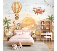 MIATCENRT Fotomurales de Pared Decorativo Diversión Infantil 400Anx280Al cm - Diseño Animales Salvajes En Acuarela Papel Pintado Tela de Seda para Pared Destacada de Dormitorio, Salón y Fondo de TV