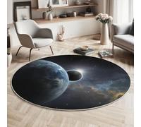 MIATCENRT Lavable Alfombras Redondas, 100cm Antideslizante Gris Azul Alfombra Círculo para Entrada, Redondeada Universo Planetas Fotografía Impreso Tapete de área Salón Dormitorio
