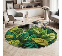 MIATCENRT Lavable Alfombras Redondas, 120cm Antideslizante Verde Esmeralda Alfombra Círculo para Entrada, Redondeada Tropical Selva Geométrico Botánico Impreso Tapete de área Salón Dormitorio