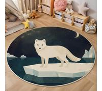 MIATCENRT Lavable Alfombras Redondas 160cm, Antideslizante Geometría Zorro Ártico Blanquecino Alfombra Círculo Redondeada Medallón Animal Retro Impreso Alfombras de área Salón Dormitorio