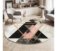 MIATCENRT Lavable Alfombras Redondas, 160cm Antideslizante Pólvora Negra Alfombra Círculo para Entrada, Redondeada Mármol Triángulo Minimalismo Impreso Tapete de área Salón Dormitorio