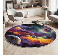MIATCENRT Lavable Alfombras Redondas, 160cm Antideslizante Púrpura Alfombra Círculo para Entrada, Redondeada Galaxia Planetas Espacio 3D Impreso Tapete de área Salón Dormitorio
