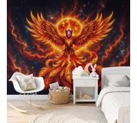MIATCENRT Llamas Fénix Papel Pintado Pared Oscuro Fantasía | Papel Tapiz Tela de Seda, Decoración de Pared 350Anx256Al cm, FotográFic Sala de Estar Dormitorio Tv De Fondo Fotomurales
