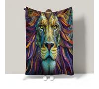 MIATCENRT Manta de Forro Polar de Fragmentos De Cara De León, 220x240cm Púrpura Naranja, Suave y Esponjosa Manta Grande de Térmica Decoración de Arte En Mosaico, Accesorios para Ropa de Cama