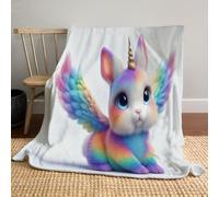 MIATCENRT Manta Polar Suave 3D para Niños 100x130cm, Arcoíris Alas Conejo Impreso Mantas de Forro Polar para Cama Sofá, Color del Arco Iris 3D Patrón Manta Estilo Lindo Fantasía Mantas Difusa