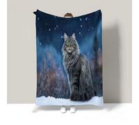 MIATCENRT Mantas de Animal De La Naturaleza 130x150cm, Manta de Cama con Estampado de Gato del Bosque Nevado, Cálida Manta de Felpa para Niños, para Sofá Sillón Salón Dormitorio Residencia
