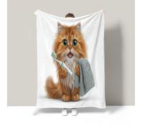 MIATCENRT Mantas de Animal Dibujos Animados 130x150cm, Manta de Cama con Estampado de Cepillo Dientes Toalla Gato, Cálida Manta de Felpa para Niños, para Sofá Sillón Salón Dormitorio Residencia