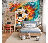 MIATCENRT Papel Pintado 450Anx315Al cm Grafitis Callejeros Fotomurale 3D | Mural De Fútbol Murales Pared Tela de Seda Grande, Fotográfico Moderno, Decoración Salón Dormitorio, Naranja-Verde