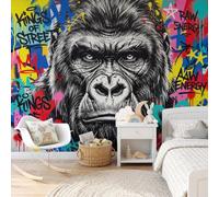 MIATCENRT Papel Pintado Pared FotomuralesGrafitis Gorila Fotomurales | Papel Pintado Animales Salvajes, Tela de Seda Decoración de Pared, Decorativos para Salon Dormitorio, 250Anx175Al cm
