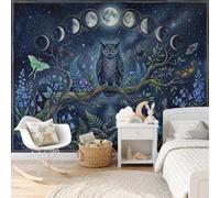 MIATCENRT Papel Pintado Pared Oscuro Cuento De Hadas Fotomural Papel Tapiz | 200Anx140Al cm Papel Tapiz Moderno Fase Lunar Búho, Tv Fondo Pared Dormitorio Salón Decoración Murales, Azul oscuro
