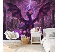 MIATCENRT Papel Pintado Pared Oscuro Fantasía Fotomural Papel Tapiz | 200Anx140Al cm Papel Tapiz Moderno Rayo Dragón Púrpura, Tv Fondo Pared Dormitorio Salón Decoración Murales, Púrpura