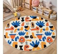 MIATCENRT Tapete Redondo Alfombra, Impresión de Abstracto Geométrico Caricatura Garabato Alfombras Piso， Dormitorio Sala de Estar Juego Mats para Habitación Moqueta Decorativo, 100cm, Azul-Naranja