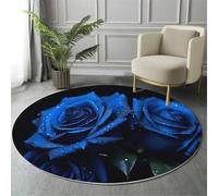 MIATCENRT Tapete Redondo Alfombra, Impresión de Gotas De Rocío Rosas Flores Fotografía Alfombras Piso, Dormitorio Sala de Estar Juego Mats para Habitación Moqueta Decorativo, 120cm, Azul