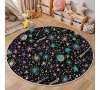 MIATCENRT Tapete Redondo Alfombra, Impresión de Planetas Cuerpos Celestes Espacio Temas Alfombras Piso， Dormitorio Sala de Estar Juego Mats para Habitación Moqueta Decorativo, 80cm, Negro