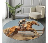 MIATCENRT Tapete Redondo Alfombra, Impresión de Vaqueros Caballos Salvajes Pintura Al Óleo Alfombras Piso， Dormitorio Sala de Estar Juego Mats para Habitación Moqueta Decorativo, 120cm, Marrón