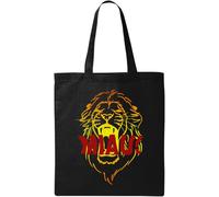 MIAU! Bolso de mano de algodón ecológico natural con diseño de león rugiente, color negro, Black, Talla única