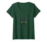 Miau es el Momento: Cara de Gato Linda para los Amantes de los felinos Camiseta Cuello V, Mujer, Verde Bosque, M