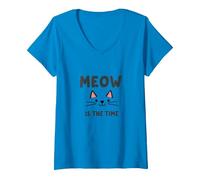 Miau es el Momento: Cara de Gato Linda para los Amantes de los felinos Camiseta Cuello V, Mujer, Zafiro, XXL