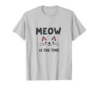 Miau es el Momento: Cara de Gato Linda para los Amantes de los felinos Camiseta, Hombre, Plata, S