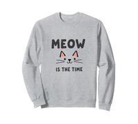 Miau es el Momento: Cara de Gato Linda para los Amantes de los felinos Sudadera, Unisex para Adultos, Gris Jaspeado, XXL