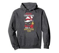 Miau Feliz Año Nuevo Gato Navidad Papá Noel Festa Sudadera con Capucha, Unisex para Adultos, Jaspeado Oscuro, XL