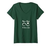 Miau or Never: Cat Lovers Infinity, Gato Camiseta Cuello V, Mujer, Verde Bosque, S