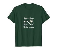 Miau or Never: Cat Lovers Infinity, Gato Camiseta, Hombre, Verde Bosque, S