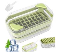 Miawtro Cubitera con tapa y recipiente, cubitera con 2 moldes de silicona para cubitos de hielo, bandeja de cubitos de hielo ofrece espacio para 100 cubitos de hielo, moldes para la fabricación de