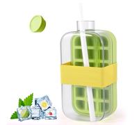 Miawtro Ice Cube Bottle,2 in 1 Eiswürfelform mit Strohhalm,Eiswürfelbehälter Eisbehälter Tray mit Verschließbarem Deckel,einfache Entformen Der Eiswürfelflasche für Eiswürfel und Eisgetränke