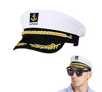 Miayical Gorro Marinero de Capitán Ajustable - Gorra Capitán Barco para Adulto, Disfraz Marinero Hombre y Mujer, Sombrero Náutico Blanco y Negro con Bordado Dorado - Fiesta Temática Yate, Carnaval