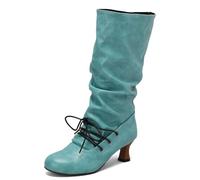 MiaZane Botas Altas hasta la Rodilla de Moda Mujer Punta Redonda Tacón Bloque Grueso Botas Largas Vestido con Cremallera Lateral para Ropa Urbana de Otoño e Invierno,Verde,39 EU