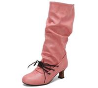 MiaZane Botas Altas hasta la Rodilla de Moda Mujer Punta Redonda Tacón Bloque Grueso Botas Largas Vestido con Cremallera Lateral para Ropa Urbana de Otoño e Invierno,Rosado,35 EU